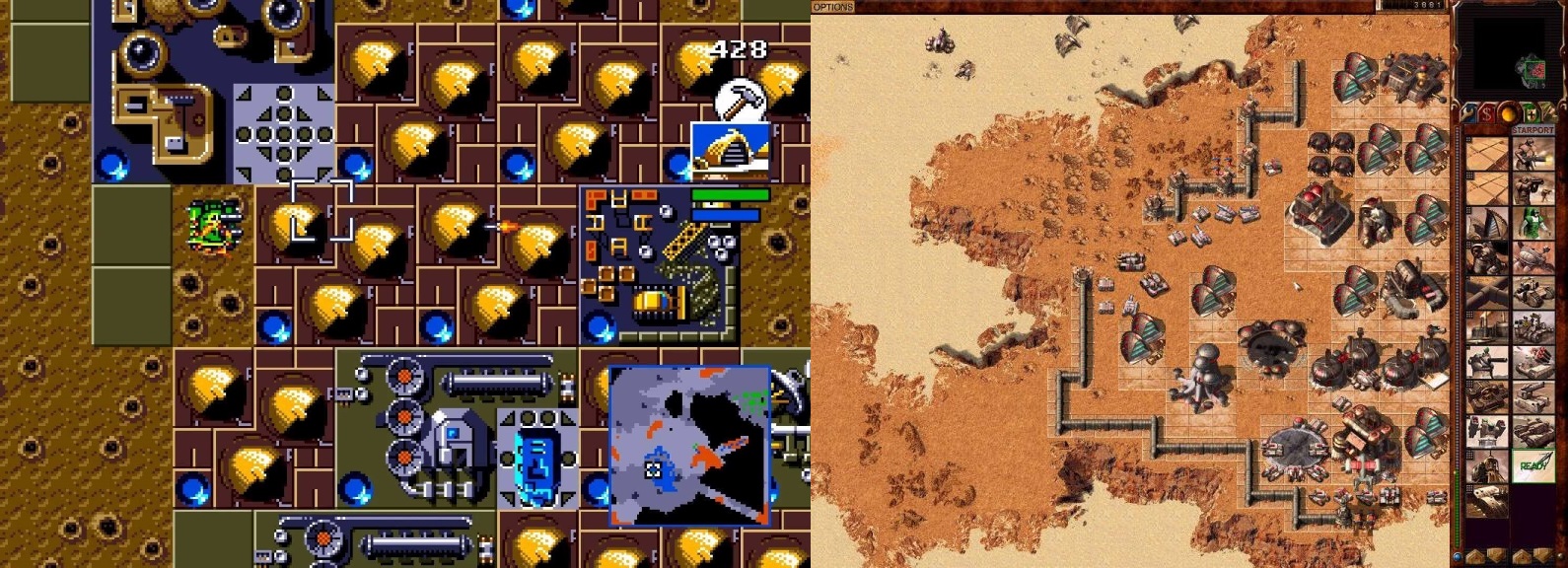Оригінальна DUNE II зліва та DUNE 2000 для ПК зправа. Різниця звісно є, але не те щоб фундаментальна