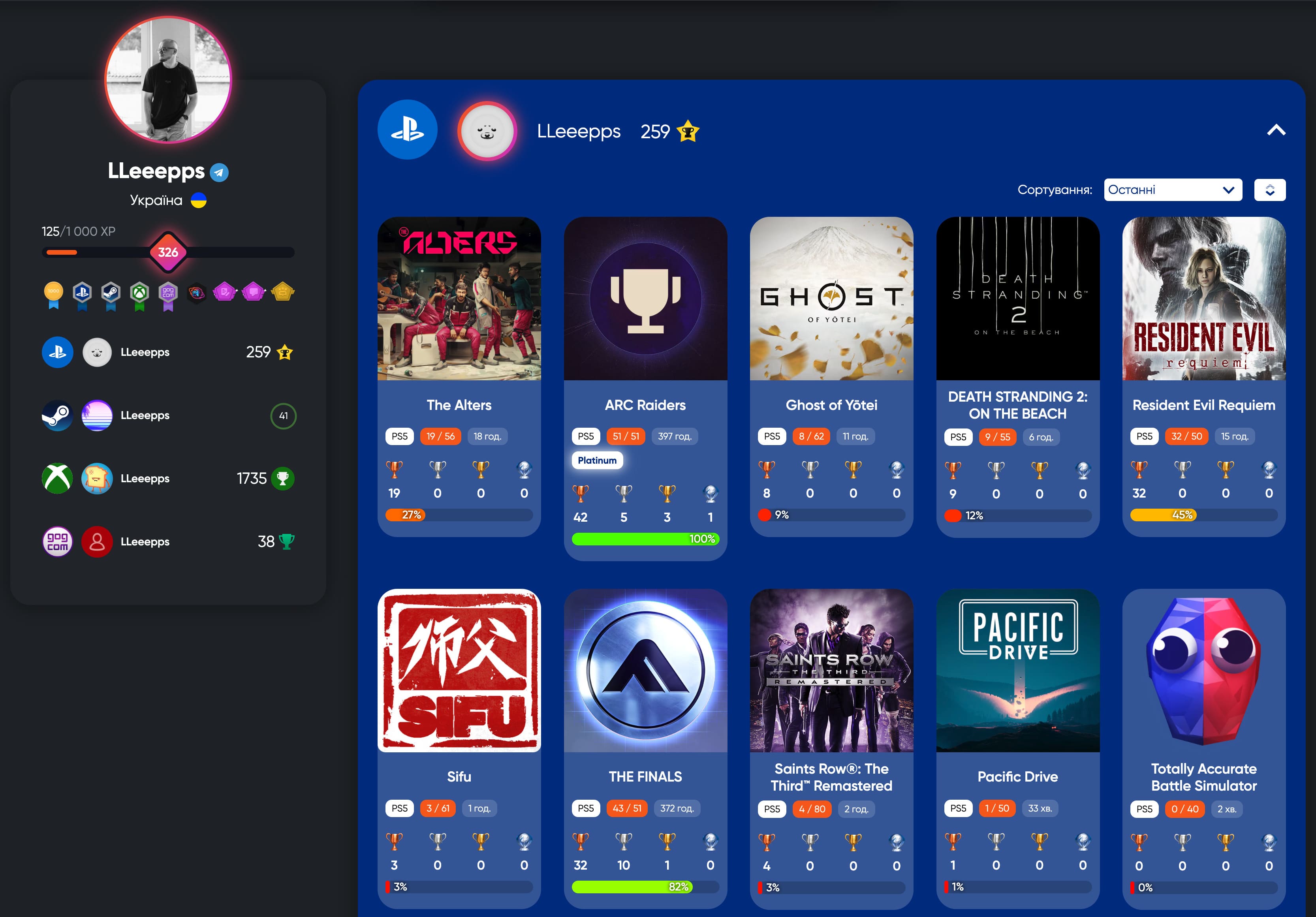 PlayStation профіль на Gameverse
